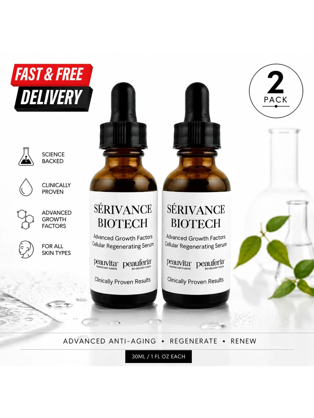 2-Pack Serivance Biotech Advanced Growth Factors Cellular Regenerating Serum